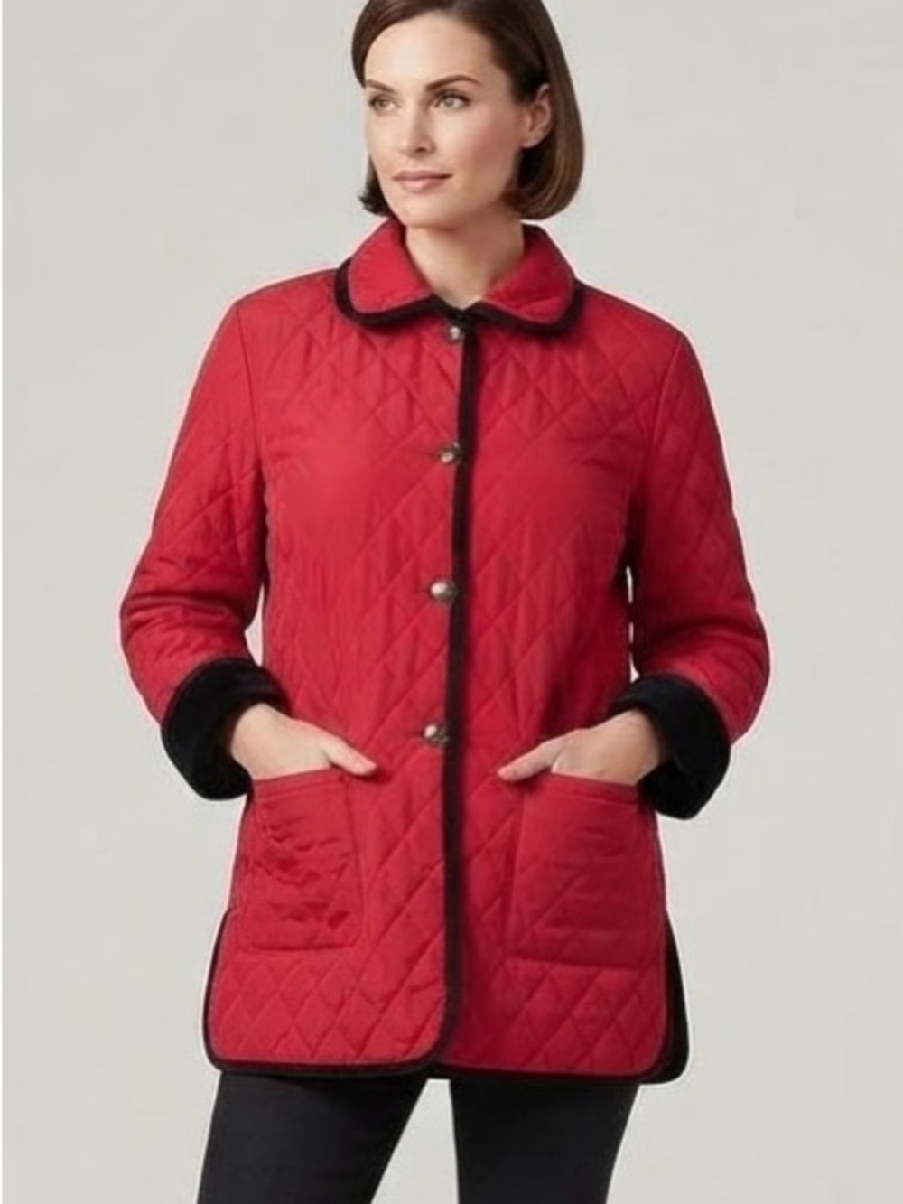 Gorgeous Talbots Red Quilted Reversible Black Velvet Puffer Barn Jacket Coat - S